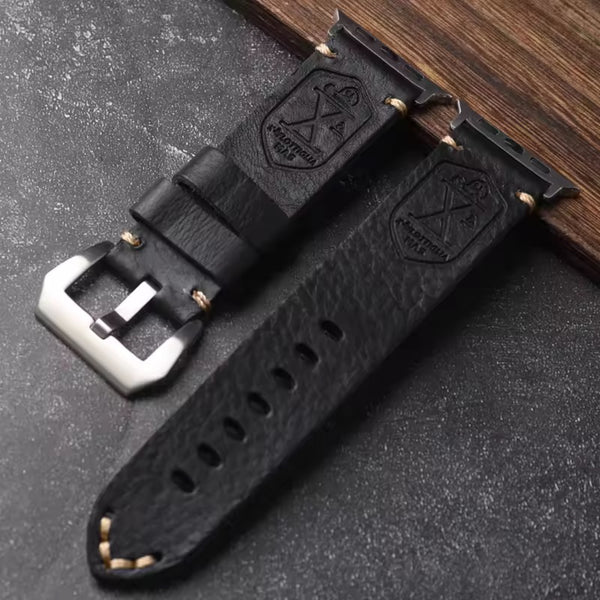 Apple Watch leren vintage band - zwart
