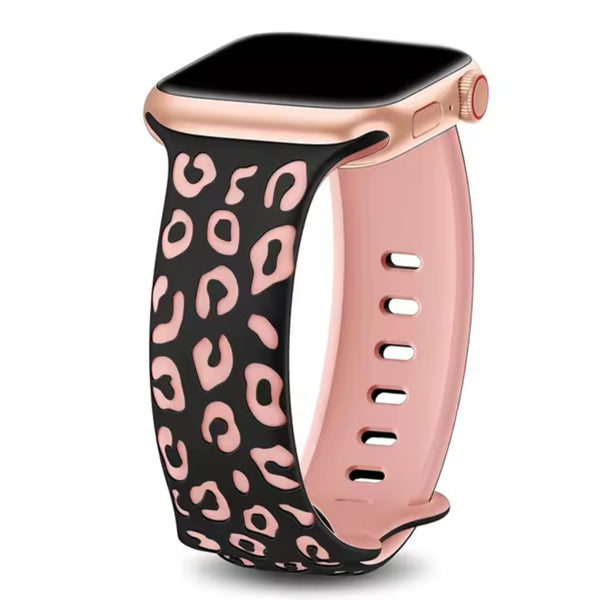 Apple Watch silicone panther strap - black pink
