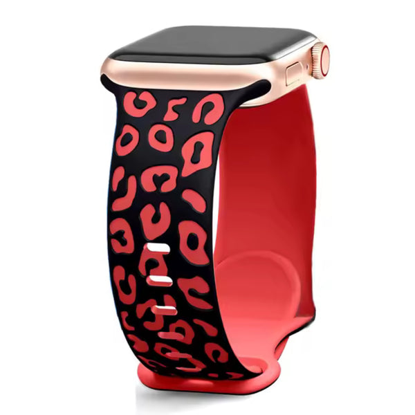 Apple Watch silicone panther strap - black red
