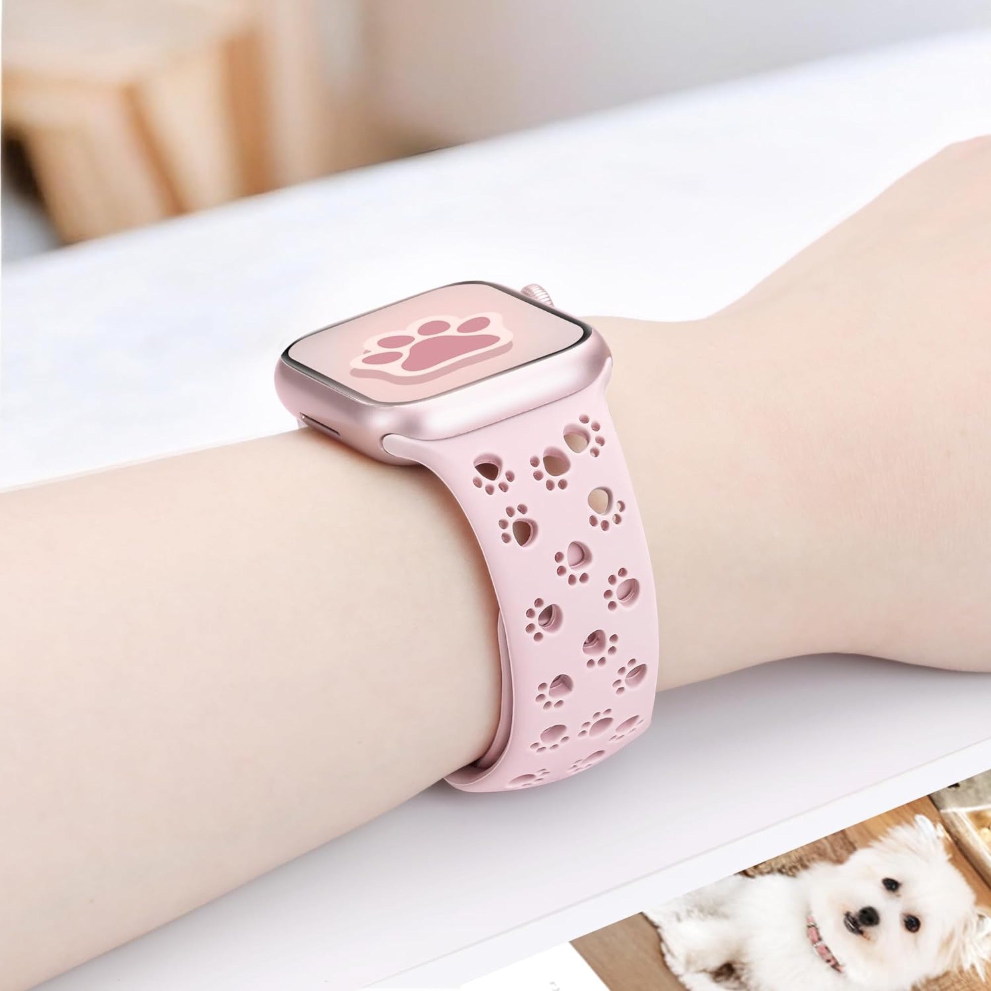 Apple Watch Hundepfotenarmband aus Silikon – Rosa