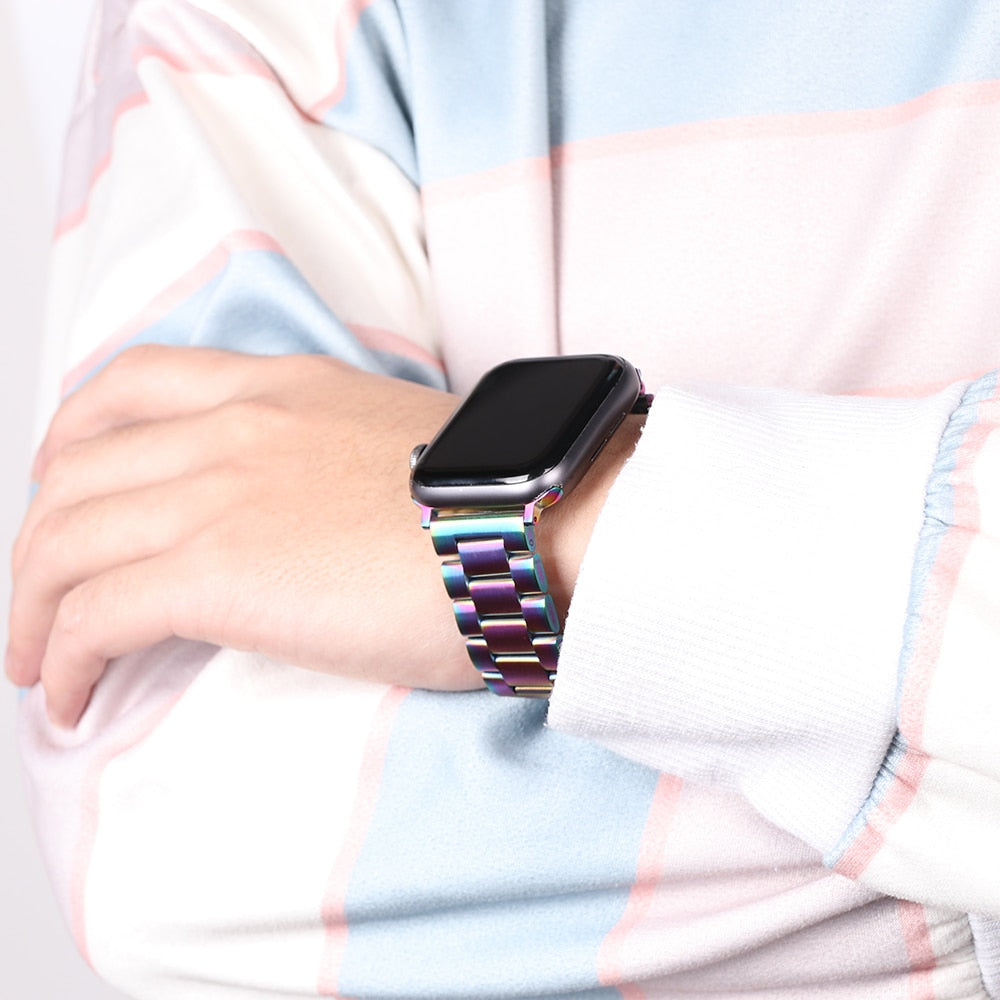 Apple Watch steel link strap - rainbow