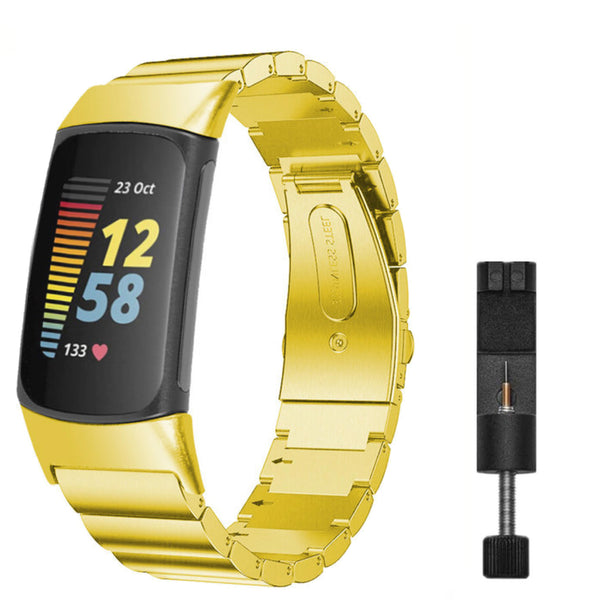 Fitbit charge 5/6 steel link strap - gold