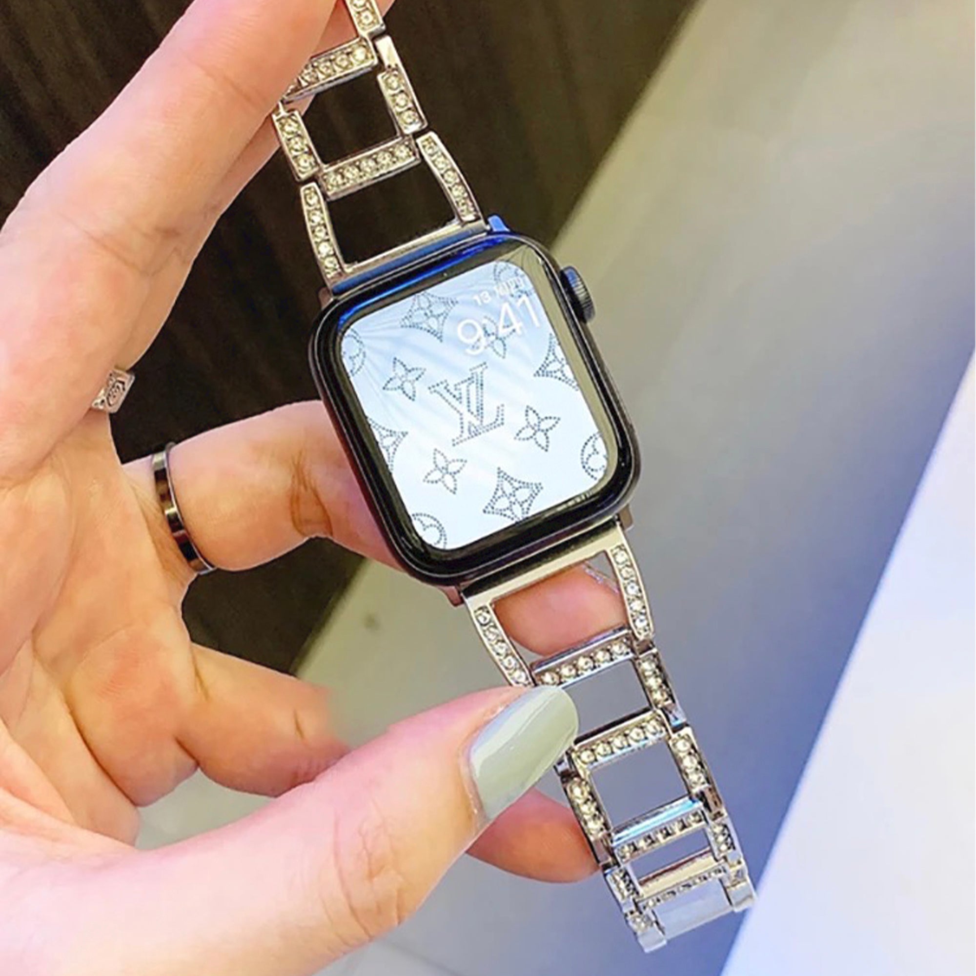 Apple Watch diamond open link strap - silver