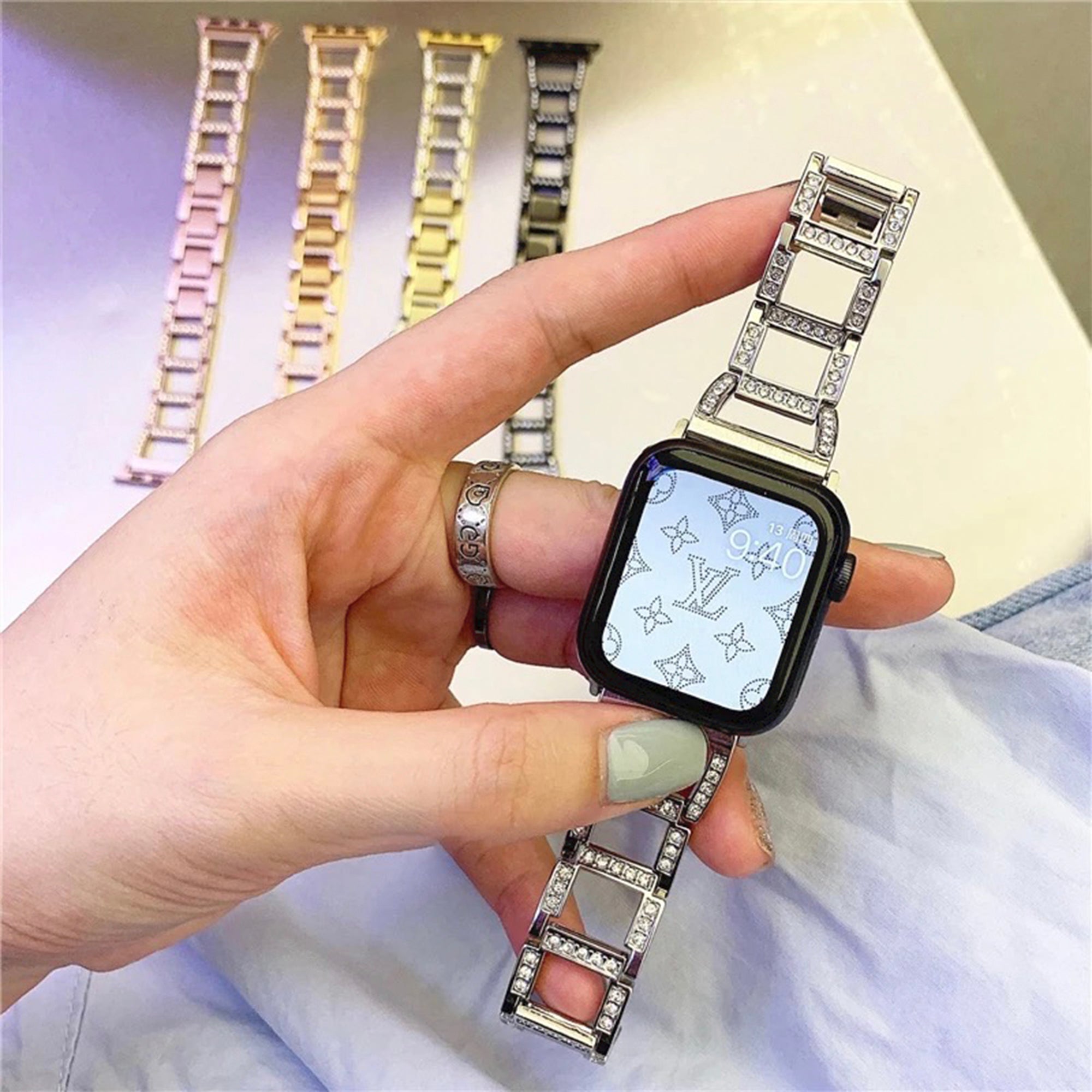 Apple Watch diamond open link strap - silver