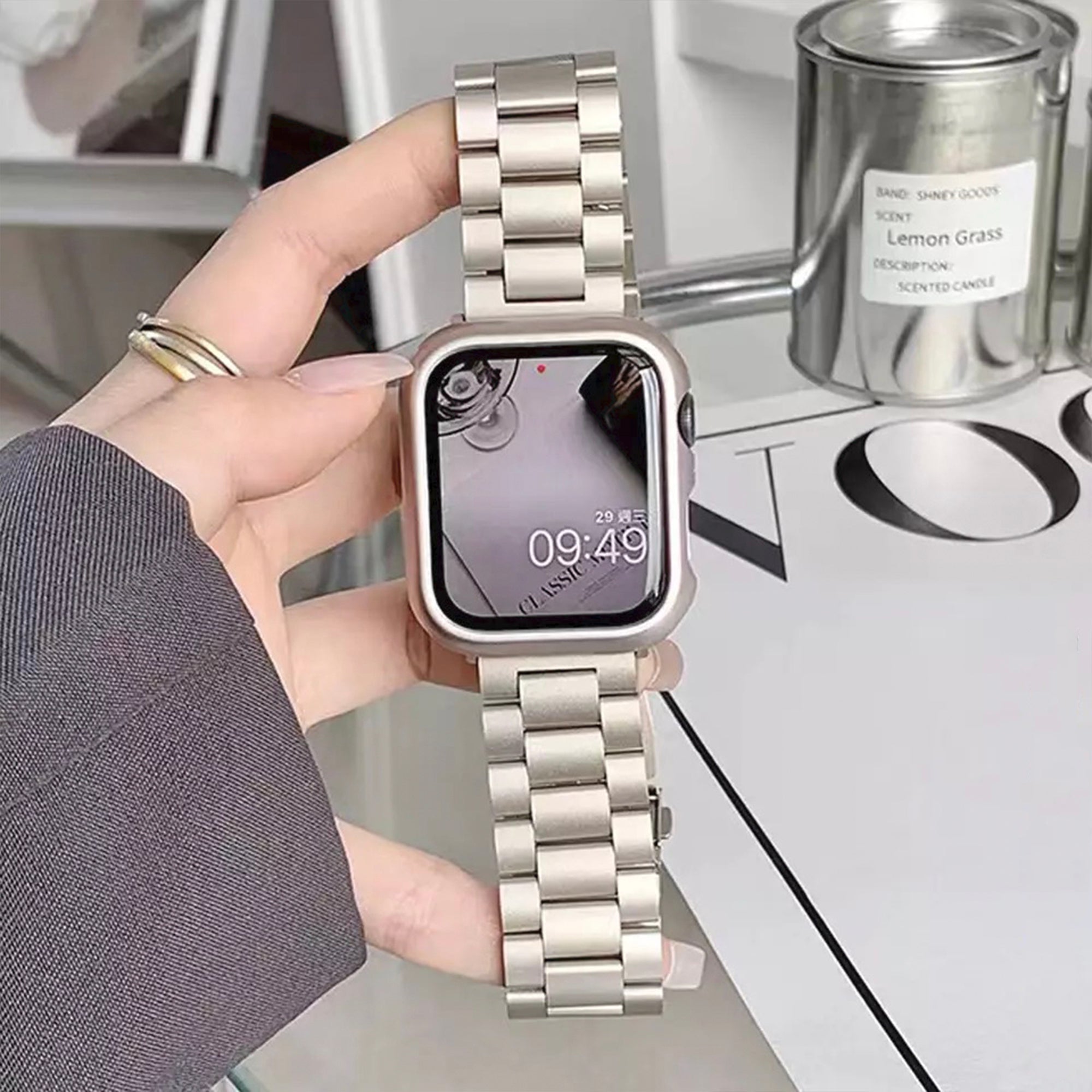 Apple Watch steel link strap - starlight