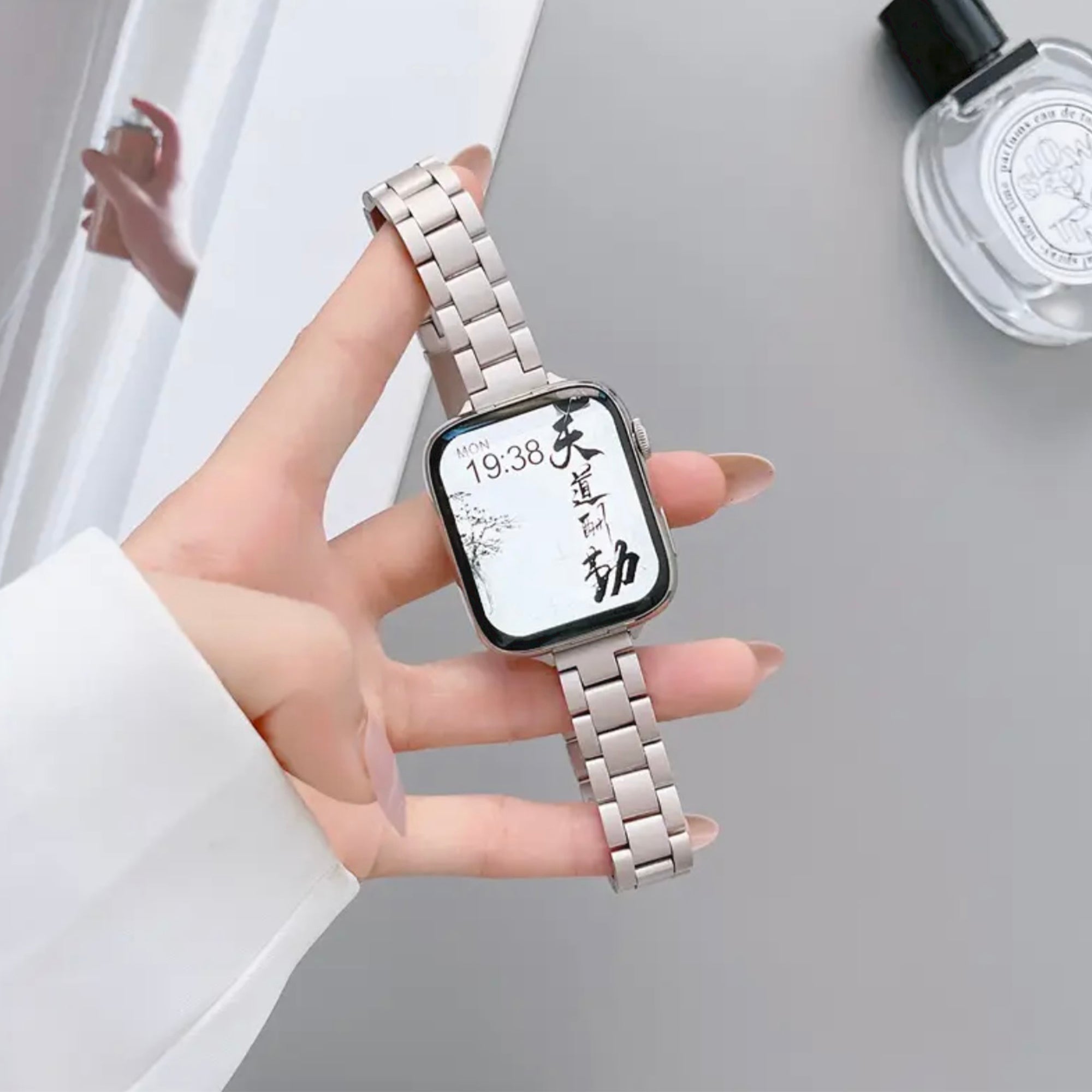 Apple Watch steel link strap slim - starlight 